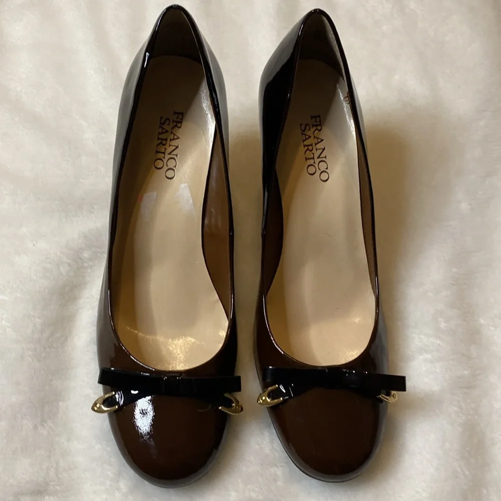 Franco Sarto Brown Leather Pumps With Bow Sz 7.5